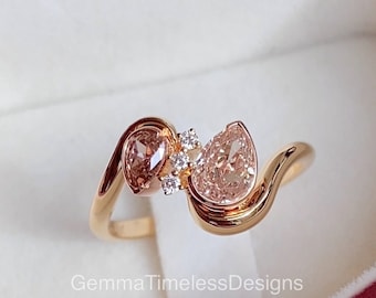 Anillo único de oro rosa champán natural sin tratar de 18 quilates