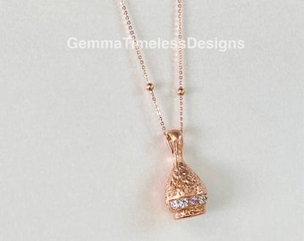 Unique Natural Untreated Pink Diamond Eucalyptus Gum Nut Pendant 14K Solid Gold Bonus 14K Solid Gold Chain