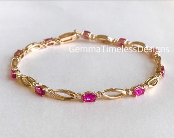 Natural Untreated Ruby and Diamond Bracelet 14K Solid Gold