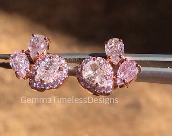 Unique 2.17ct Natural Untreated Pink Diamond Cluster Earrings