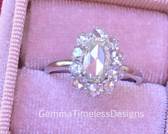Unique Natural 1.36ctw Rose Cut Diamond Ring-Vintage Inspired 18k White Gold