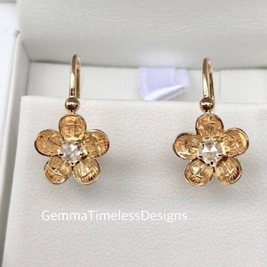 Natural Rose Cut Diamond 18k Gold Earrings