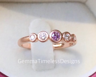 Rare Natural Untreated Intense Purple Pink Diamond 5 Stone Ring 18K Gold