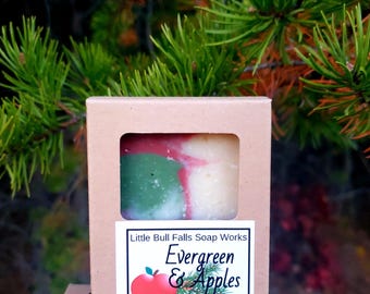 Natural Raw Goat Milk Soap Bar - Evergreen & Apples Fresh Goat Milk Body Soap - Handcrafted Self Care - Artisan Cold Processed Bath Soap