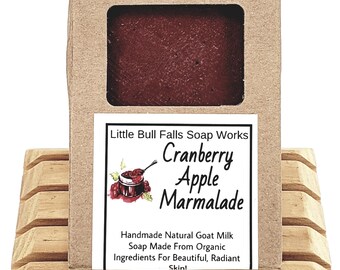 Natural Raw Goat Milk Soap Bar - Cranberry Apple Marmalade Fresh Goat Milk Body Soap - Handcrafted Self Care - Artisan Cold Processed Soap