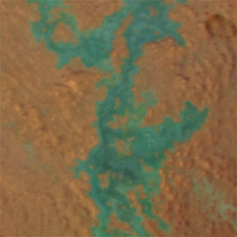 May include: Abstract painting with a brown background and a green, flowing design.