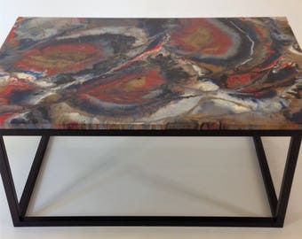 Explosion of Color Coffee Table, End Table, High Gloss Epoxy Top Decor Table, Bespoke, Colorful, Handmade, Urban, Hand Crafted, Sleek