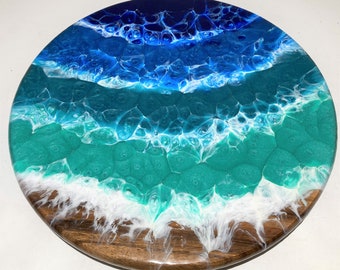 Lazy Susans - Ocean Series, Decorative epoxy turntable for dining table, charcuterie board or centerpiece, Wedding or housewarming gift