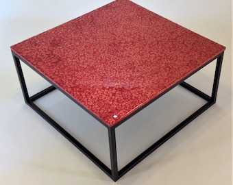 Red Copper Coffee Table, Modern Decor Table, Handmade with Epoxy Resin, Aluminum, Square Contemporary End Table, Bespoke, Urban, Colorful