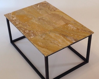 Travertine Stone Coffee Table, End Table, Rustic Decor Table, Marble, Bespoke, Urban, Knoechel, Handmade, Decorative, Rectangular,