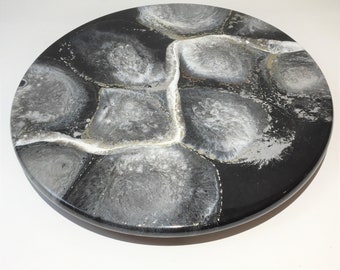 Lazy Susans - River Rocks On Wood, Decorative epoxy turntable for dining table, charcuterie board centerpiece, Wedding / housewarming gift