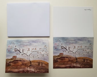 Un lot de 4 cartes pliées de ma peinture « Paysage »