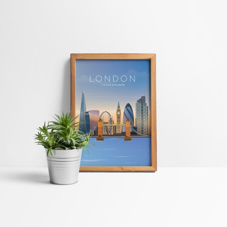 London City Poster Print United Kingdom Scenic landscape landmarks Travel Artwork Home Decor Bedroom Bathroom Wall Art
