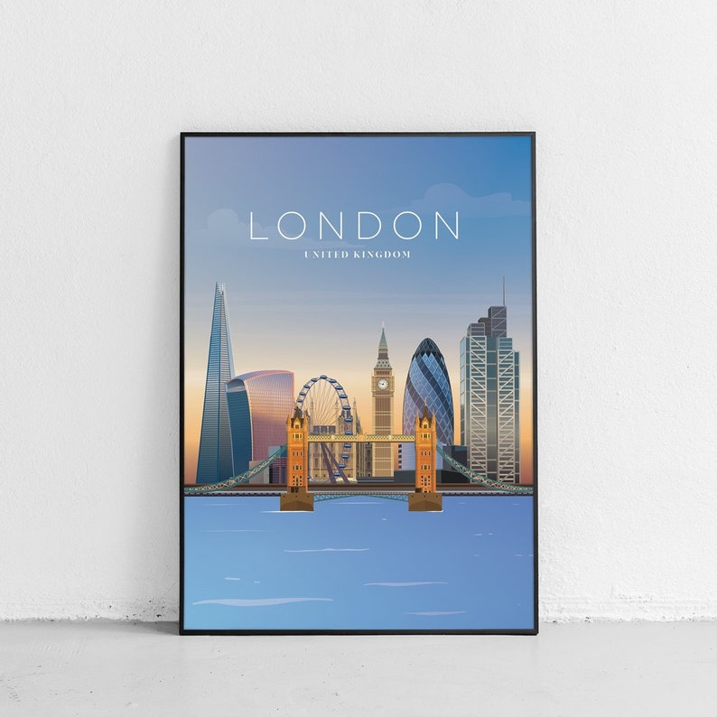 London City Poster Print United Kingdom Scenic landscape landmarks Travel Artwork Home Decor Bedroom Bathroom Wall Art