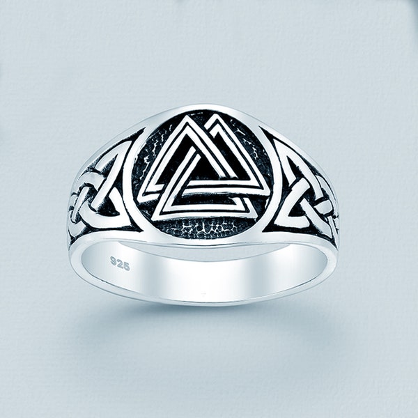 Solid Viking & Celtic Knot Ring, .925 Sterling Silver, Knot Design, Celtic Irish Ring, Viking Valknut Ring
