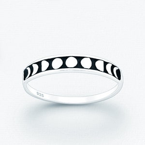 Sterling Silver Moon Phase Ring: Celestial Stackable Band