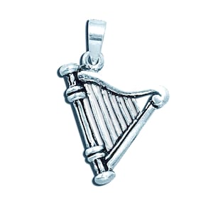 Sterling Silver Celtic Harp Necklace: Reversible Musical Pendant