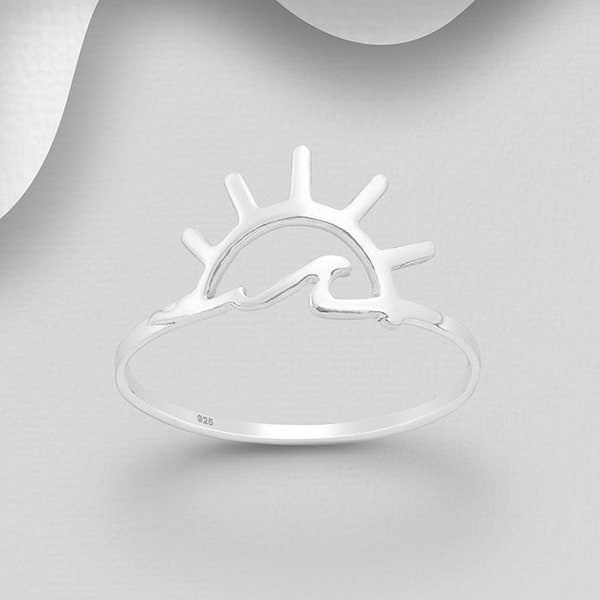 Sunrise/Sunset Waves Ring, .925 Sterling Silver, Sun With Waves