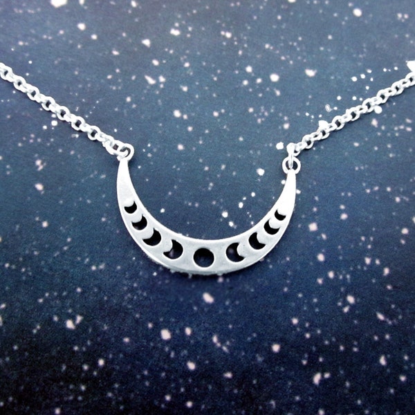 Moon Phase Necklace, 925 Sterling Silver, Crescent Moon Phase's, Moon Charm, Lunar  / Celestial Necklace