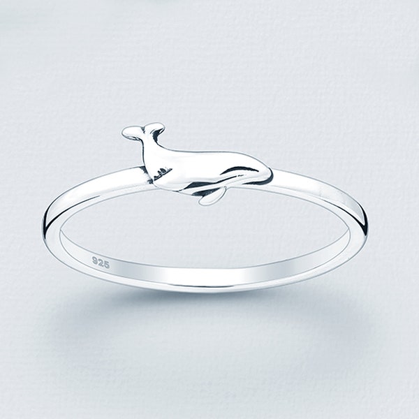 Tiny Whale Ring, .925 Sterling Silver, Baby Whale, High Shine, Ocean, Sea Mammal