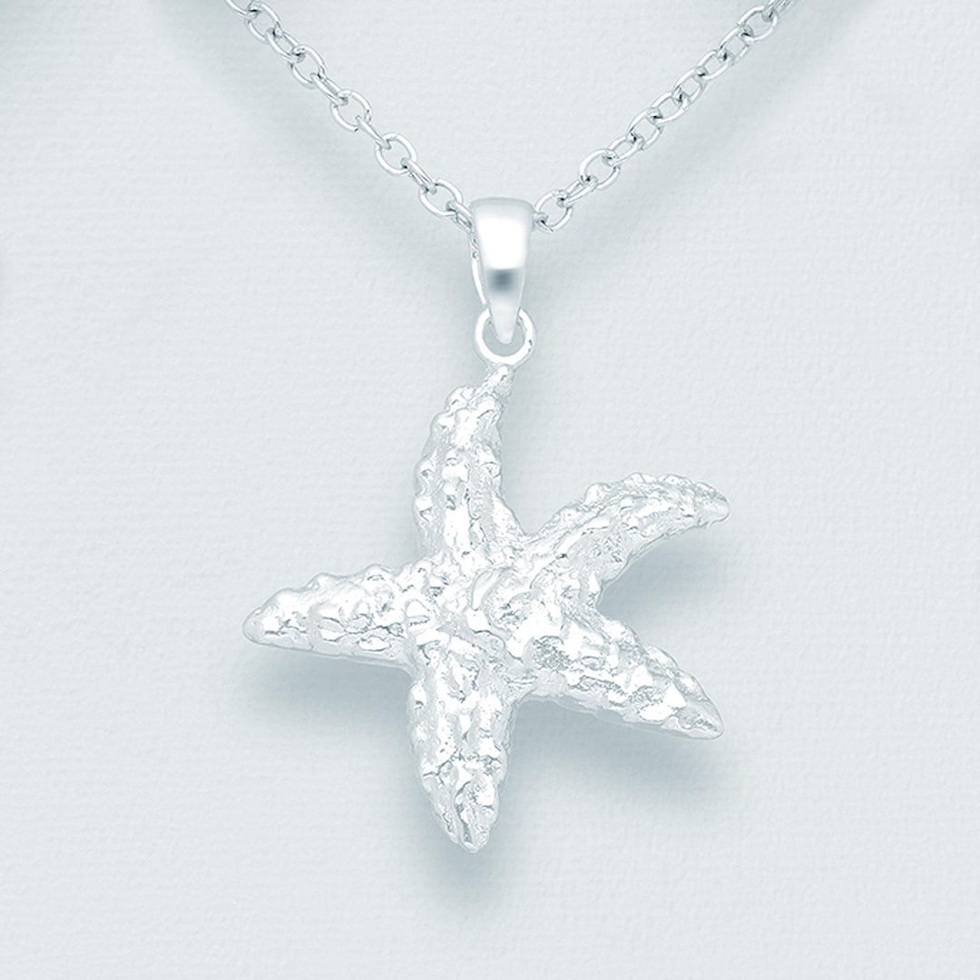 925 Sterling Silver Solid Starfish Necklace: Ocean Sea Star Pendant - Etsy