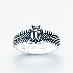 Scarab Beetle Ring, Solid .925 Sterling Silver, Egyptian Amulet, Sun God Re, Beetle Ring, Scarab Lucky Amulet