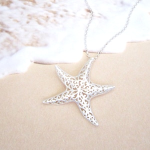 Large Cutout Swirls Starfish Necklace, .925 Sterling Silver, Cutout Pendant, Ocean, Sea Dewller, Sea Stars