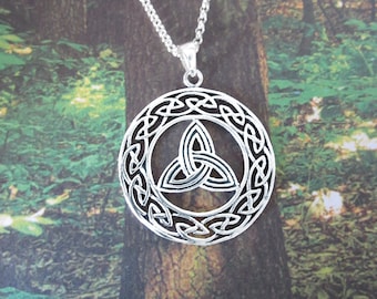 Trinity Inside Celtic Knot Necklace, .925 Sterling Silver, Trinity Pendant, Irish Pendent, The Triquetra