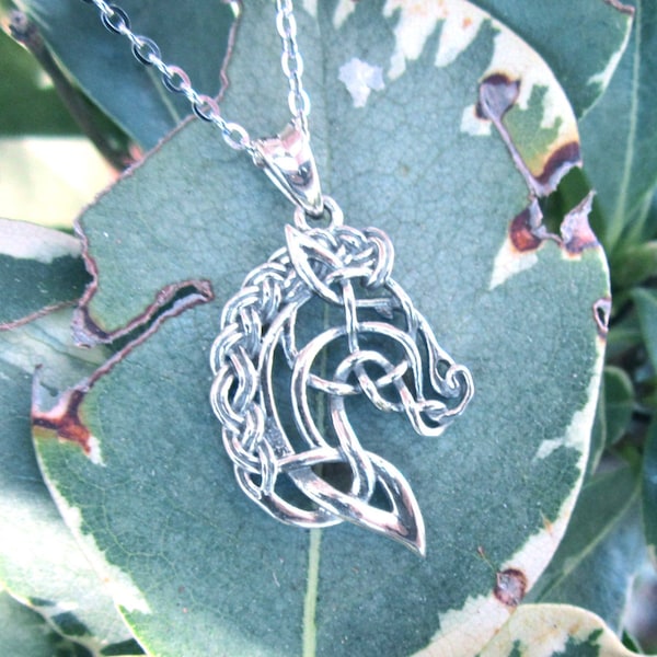 Celtic Horse Necklace, .925 Sterling Silver, Reversible Celtic Pendant, Irish Braid Knot, Horse Head