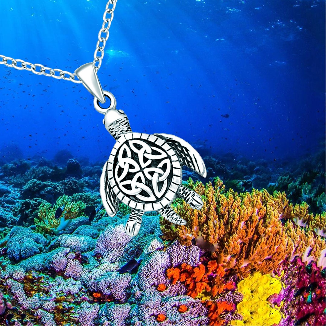 Sterling Silver Trinity Knot Turtle Necklace: Celtic Triquetra Pendant ...
