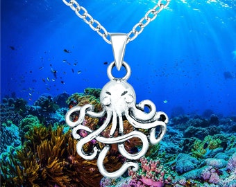 Octopus Necklace, 925 Sterling Silver, Ocean, Sea Octopus Pendant