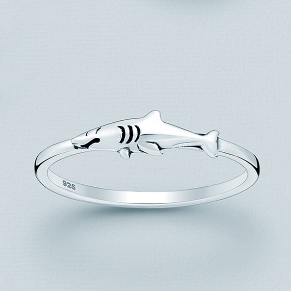 Tiny Shark Ring, .925 Sterling Silver, Shark, High Shine, Ocean Shark