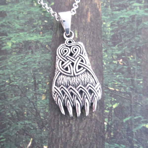 Celtic Bear Paw Necklace, .925 Sterling Silver, Celtic Knot, Bear Claws, Bear Paw