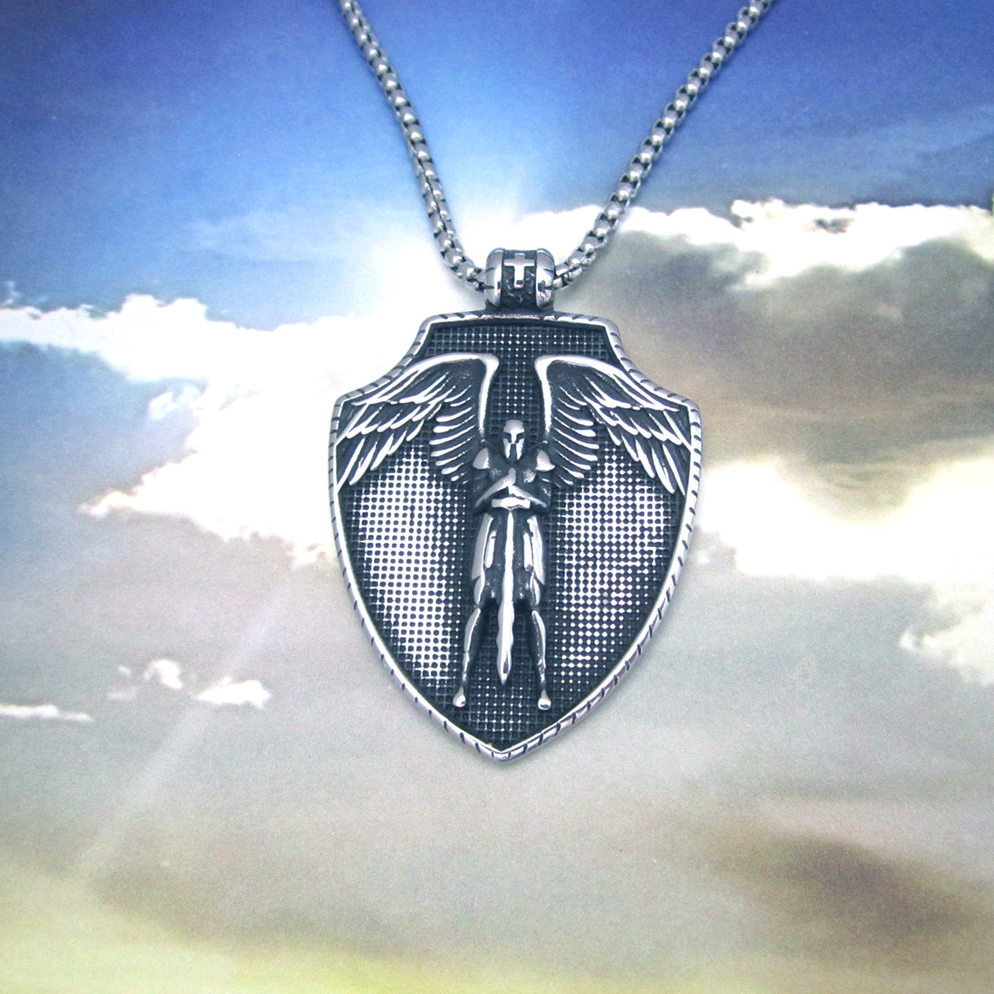 Military St Michael Navy Sterling Silver Medal Necklace By HMH