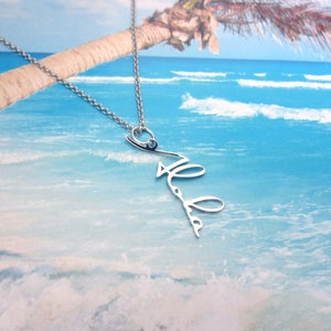 Dainty Aloha Necklace, .925 Sterling Silver, Charm Necklace, Word Aloha, Dangle Necklace
