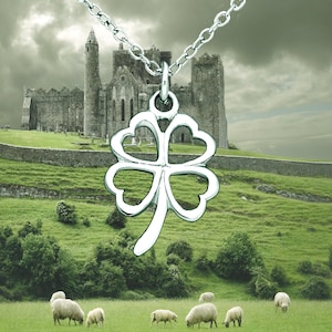 Celtic 4 Leaf Clover Necklace, .925 Sterling Silver, St Patrick&#39;s Day, Luck Necklace, Four Leaf Charm
