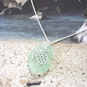 Baby Sea Turtle Necklace, .925 Sterling Silver, Green Sea Glass, Cute Cutout Charm, Sea Tortoise