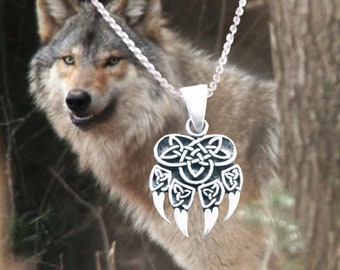 Sterling Silver Celtic Wolf Paw Necklace: Irish Design Charm