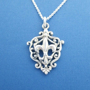 Fleur-de-lis Necklace, .925 Sterling Silver, French Design, Cutout, Lily Flower Pendant