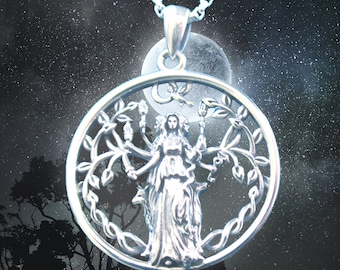 Triple Moon Goddess Necklace, 925 Sterling Silver, Reversible, Hecate Amulet Pendant, Triple Goddess Pendant, Celestial Necklace