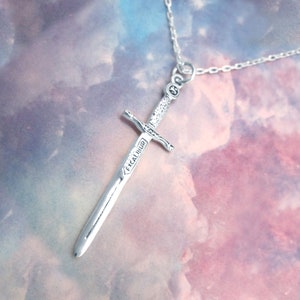 Excalibur Sword Necklace, .925 Sterling Silver, Long Pendant, Reversible Pendant,