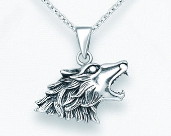 Wolf Howl Necklace, .925 Sterling Silver, Wolf Pendant, Wolf Head, Wolf Howling