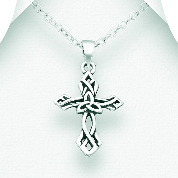 Celtic Trinity Cross Necklace, .925 Sterling Silver, The Triquetra, Trinity Knot, Small Charm Pendant