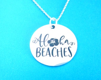 Aloha Beaches Necklace, Stainless Steel, Round Pendant, Aloha Necklace