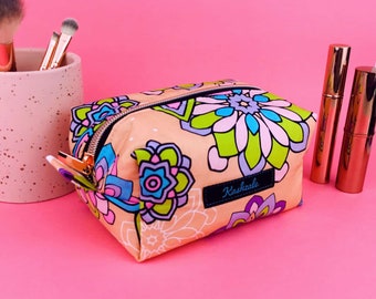 Peach Mandala Cosmetic Bag, Mandala Toiletry Bag, Peach Makeup Bag, Travel Bag, Pencil Case, Medicine Bag,  Box Pouch.
