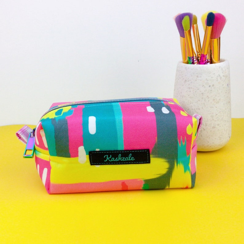 Exclusive Design Cosmetic Bag, Aqua and Pink Toiletry Bag, Pink and Aqua Makeup Bag, Travel Bag, Pencil Case, Medicine Bag, Box Pouch. image 3