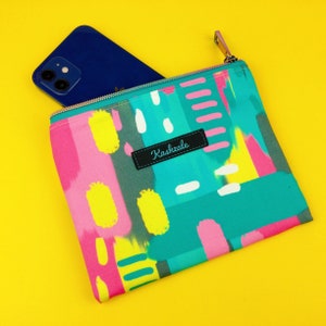 Exclusive Design Small Clutch, Aqua and Pink Passport Zipper Pouch, Small Make Up Bag, Small Cosmetic Bag, Cell Phone Pouch.