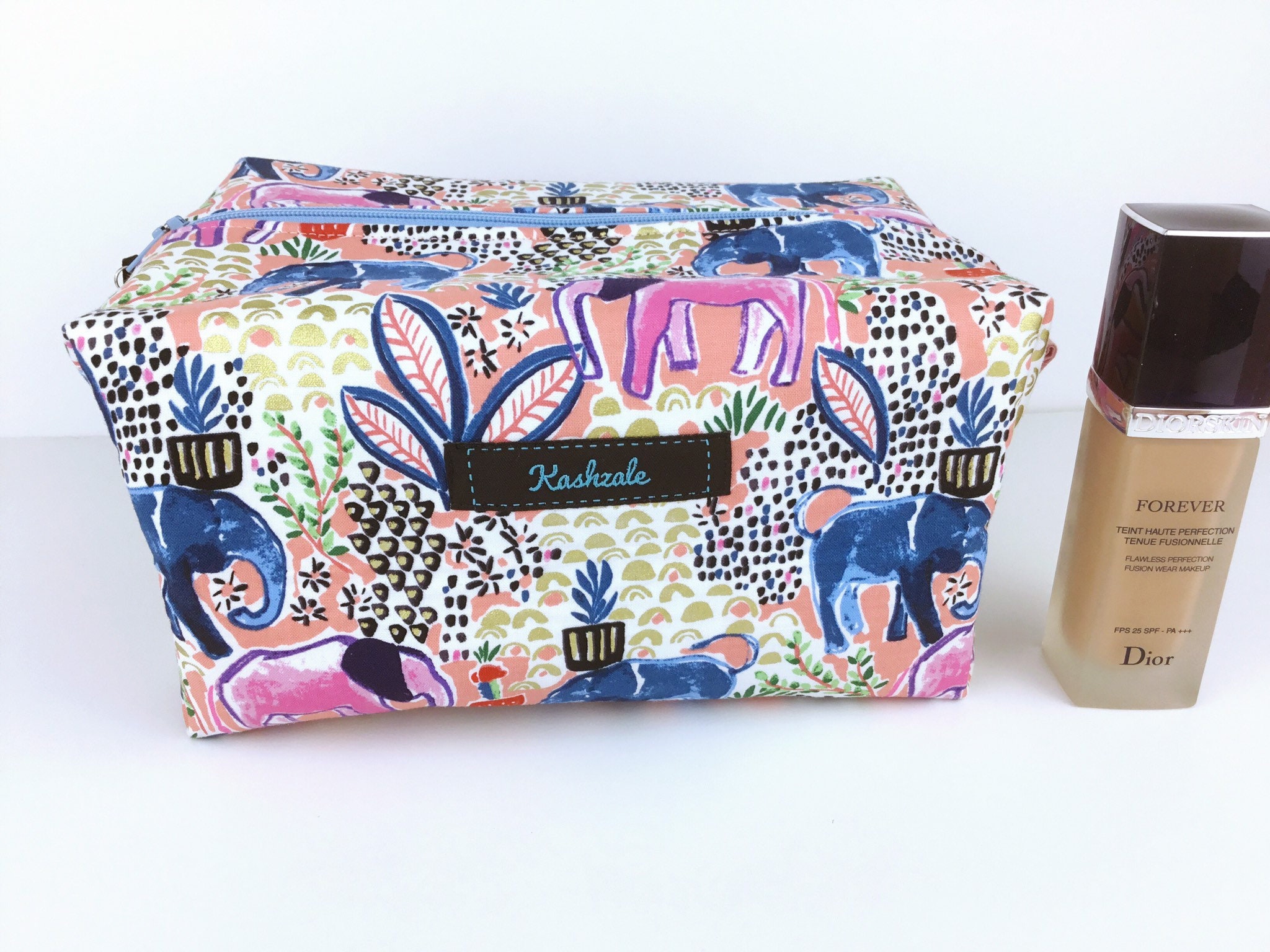 Elephant Print Large Cosmetic Bag, Make Up Bag, Toiletry Bag, Travel Bag, Large Box Shape Style, Made in Australia, Large Makeup Bag. Elephant Print Large Cosmetic Bag, Make Up Bag, Toiletry Bag, Travel Bag, Large Box Shape Style, Made in Australia, Large Makeup Bag.