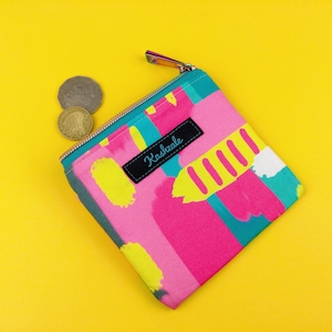 Exclusive Design Coin Purse, Aqua and Pink Coin Purse, Small Zipper Pouch, Coin Purse, Mini Zip Pouch, Mini Coin Purse, AirPods Pouch. image 1