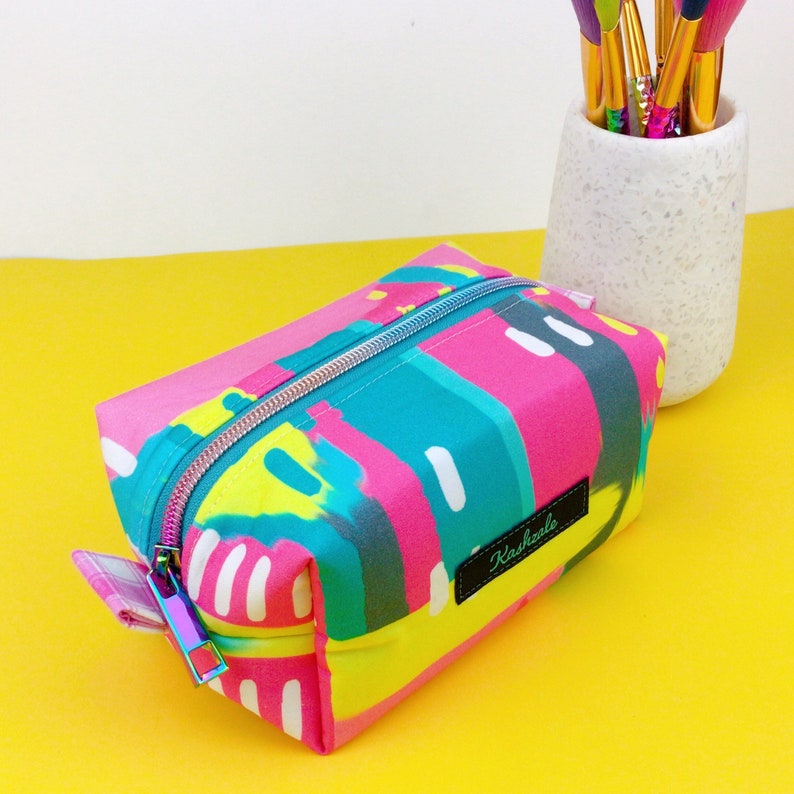 Exclusive Design Cosmetic Bag, Aqua and Pink Toiletry Bag, Pink and Aqua Makeup Bag, Travel Bag, Pencil Case, Medicine Bag, Box Pouch. image 2